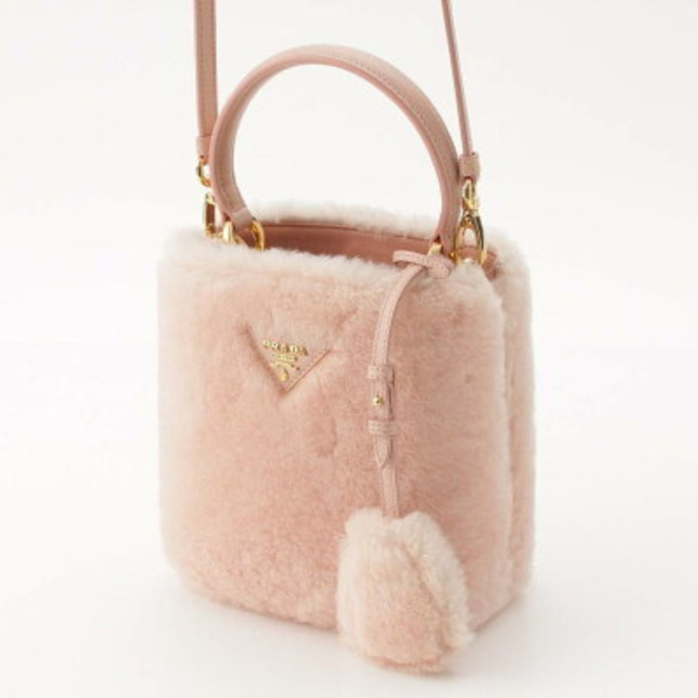 Prada Pannier Triangle Shearling Mini Handbag Pink - image 2